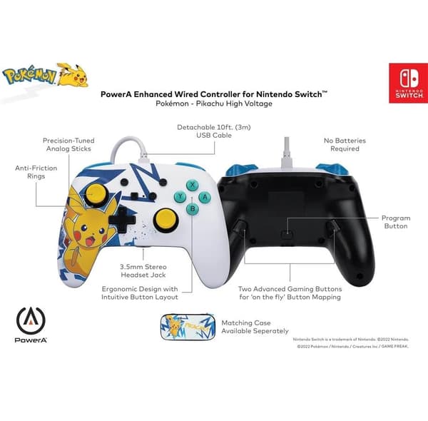 PowerA Pikachu White attack Enhanced Wired Controller for the Nintendo Switch