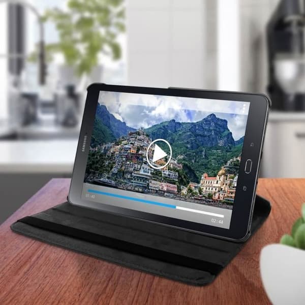 Etui - Samsung - Galaxy Tab S2 9.7 - Justerbar Fodral - 360° Stöd - Eco-Läder Svart