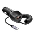 Miniatyrbild 1 av 4: Laddare Bil - Forcell - 38W - QC 3.0 - Integrerad USB-C-kabel - Kolfiber svart