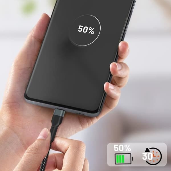Kabel USB-C till USB-C Strömförsörjning 60W Snabbladdning Längd 1,8m LinQ Svart