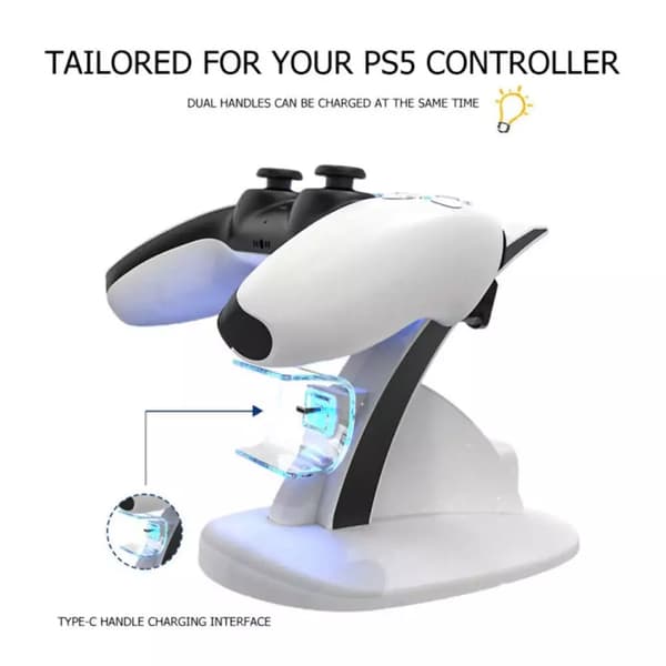INF PS5-kontroller ladestasjon med doble spor Hvit