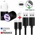 Miniatyrbild 2 av 4: Autoladdarpaket + 1 USB-C-kabel för Samsung GalaxyTab S8 5G Ultrakraftig och snabb laddare 2X (5V - 2.1A) + 1 1M kabel - SVART