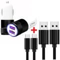 Miniatyrbild 1 av 4: Autoladdarpaket + 1 USB-C-kabel för Samsung GalaxyTab S8 5G Ultrakraftig och snabb laddare 2X (5V - 2.1A) + 1 1M kabel - SVART