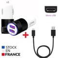 Miniatyrbild 1 av 4: Autoladdarpaket + 1 mikro-USB-kabel för Huawei Enjoy 20e Helio P35 Ultrakraftig 2X-laddare (5V - 2.1A) + 1 1M kabel - SVART