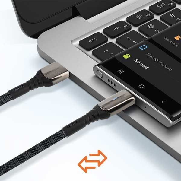 USB-kabel till USB-C - LinQ - 1m - Snabbladdning 5A - Flätad nylon - Svart