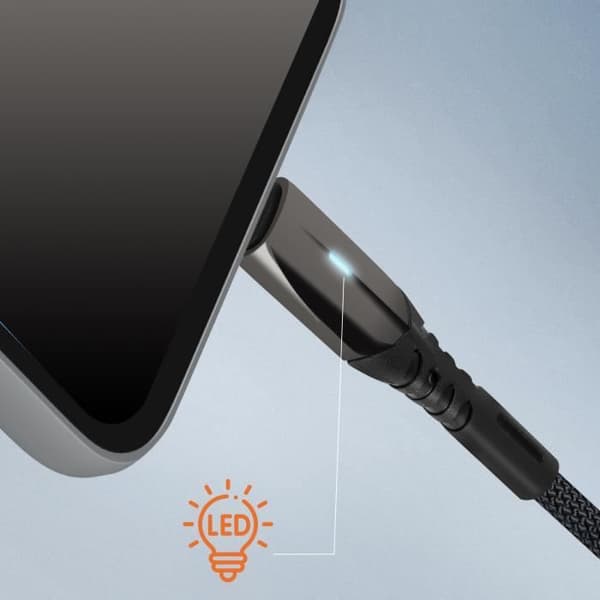 USB-kabel till USB-C - LinQ - 1m - Snabbladdning 5A - Flätad nylon - Svart