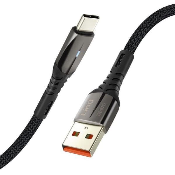 USB-kabel till USB-C - LinQ - 1m - Snabbladdning 5A - Flätad nylon - Svart