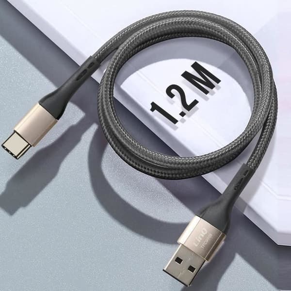 USB-kabel till USB-C - LinQ - 1,2m - 3A - Snabbladdning - Dataöverföring