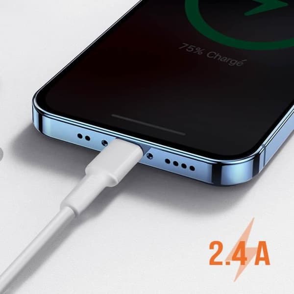 USB-kabel till Lightning - LinQ - 3m - Laddning 2.4A - Snabb synkronisering - Vit