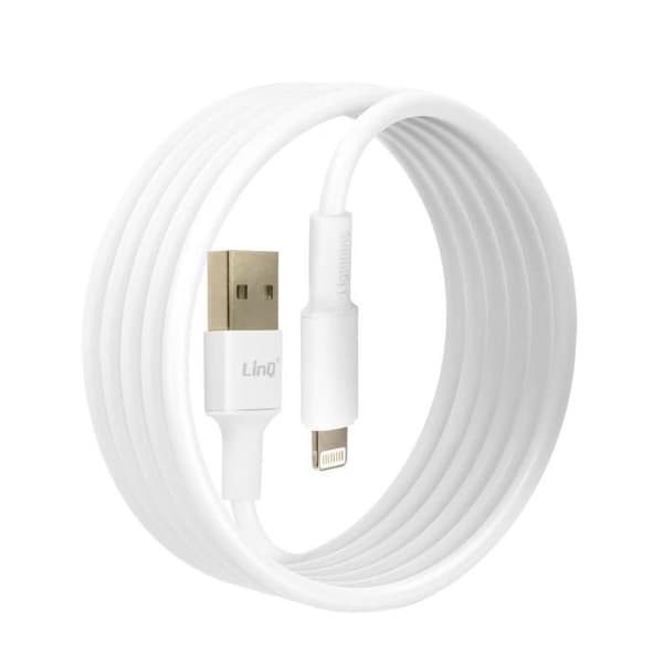USB-kabel till Lightning - LinQ - 3m - Laddning 2.4A - Snabb synkronisering - Vit