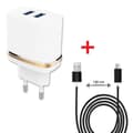 Miniatyrbild 1 av 4: Micro USB-kabelpaket för Xiaomi Redmi 9 India Ultrakraftig och snabb laddare 2X (5V - 2.1A) - SVART