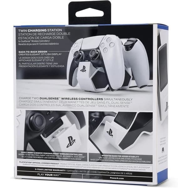 Dubbel laddstation - POWER A - PS5 DualSense - Vit - Laddar 2 handkontroller samtidigt - LED indikator