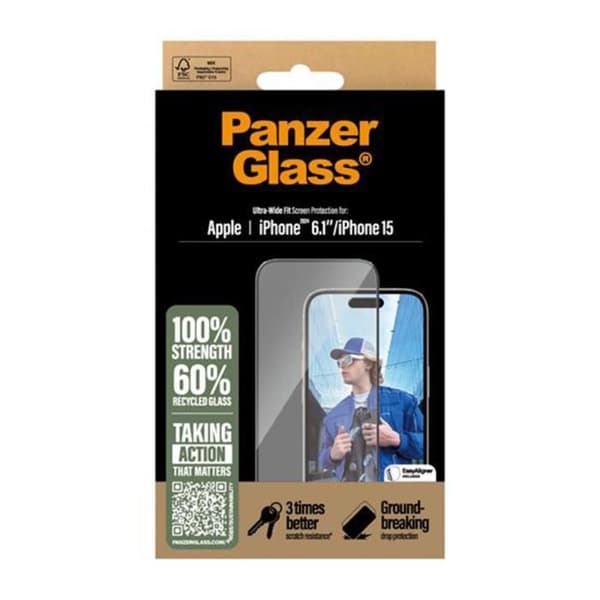 iPhone 16 skärmskydd med UWF Privacy Filter Panzer Glass Clear Black