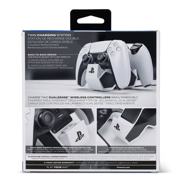 Dubbel laddstation - POWER A - PS5 DualSense - Vit - Laddar 2 handkontroller samtidigt - LED indikator