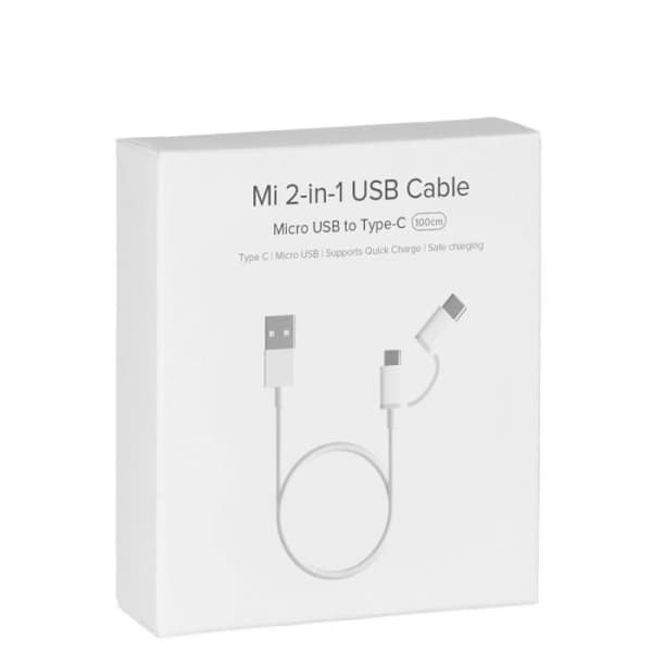 2-i-1 USB-kabel - Xiaomi - Mi - Micro USB &amp; Type C - 1m - Snabbladdning - Vit
