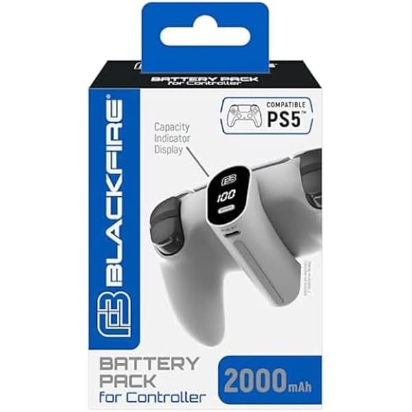 Batteripaket 2000 mAh - BLACKFIRE - Dualsense PS5 - Ergonomisk design - Överbelastningsskydd - USB