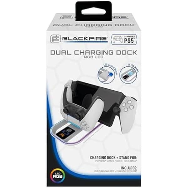 Laddstation - BLACKFIRE - PSPORTAL+DUALS - RGB LED-belysning - Kabelansluten - PS5-kompatibel