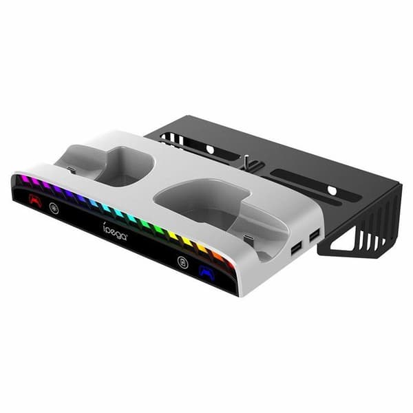 Stöd Mural för PS5/PS5 Slim/PS5 Pro med RGB Handkontroll Laddare 15 lägen Ipega Vit