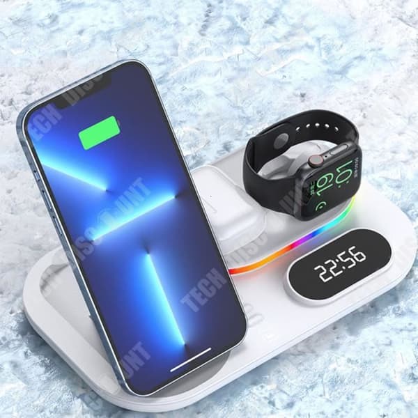 TD® trådlös laddningsbas 3-i-1 Design RGB Mood Light Digital klocka Smart temperaturkontroll