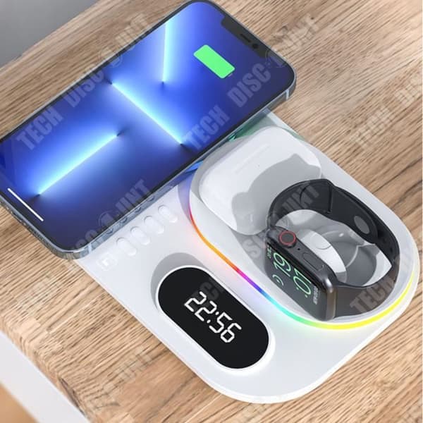 TD® trådlös laddningsbas 3-i-1 Design RGB Mood Light Digital klocka Smart temperaturkontroll