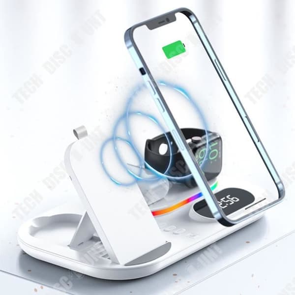 TD® trådlös laddningsbas 3-i-1 Design RGB Mood Light Digital klocka Smart temperaturkontroll