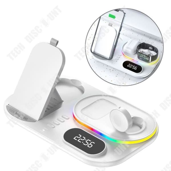 TD® trådlös laddningsbas 3-i-1 Design RGB Mood Light Digital klocka Smart temperaturkontroll