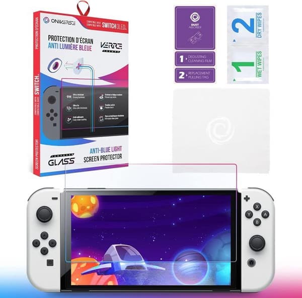 Skyddsglas Nintendo Switch OLED - Oniverse - Härdat glas 9H Blåljusfilter - Slitstarkt skyddsfilm Anti-repor