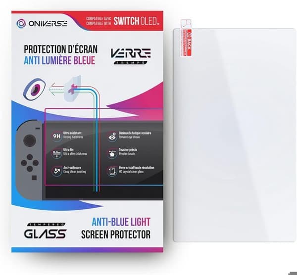 Skyddsglas Nintendo Switch OLED - Oniverse - Härdat glas 9H Blåljusfilter - Slitstarkt skyddsfilm Anti-repor