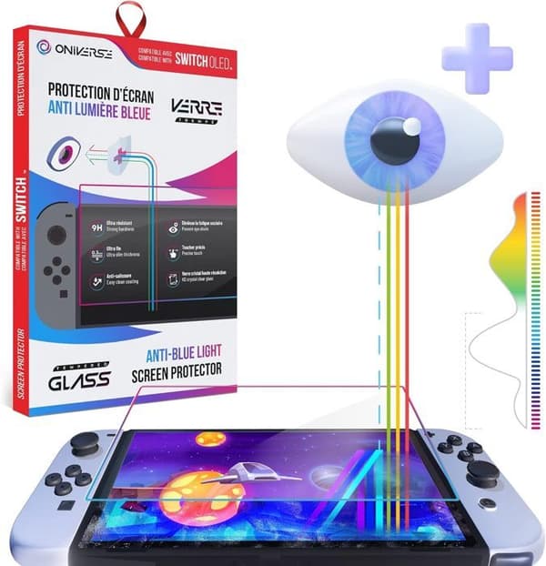 Skyddsglas Nintendo Switch OLED - Oniverse - Härdat glas 9H Blåljusfilter - Slitstarkt skyddsfilm Anti-repor