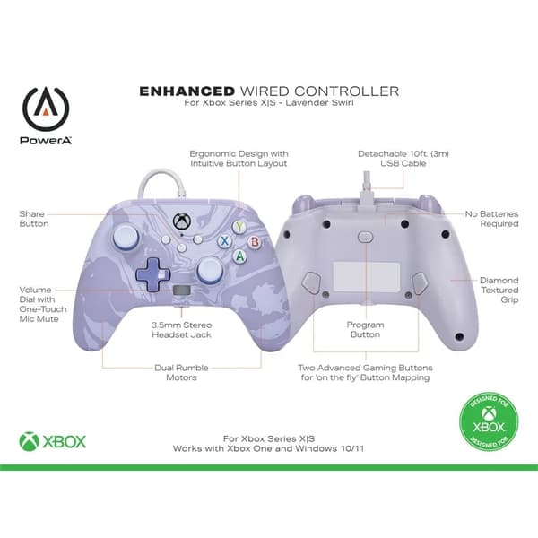 Lavender Swirl PowerA Enhanced Wired Controller for Xbox Series S/X