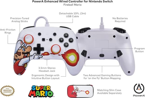 PowerA Super Mario Fire Ball Enhanced Wired Controller for Nintendo Switch