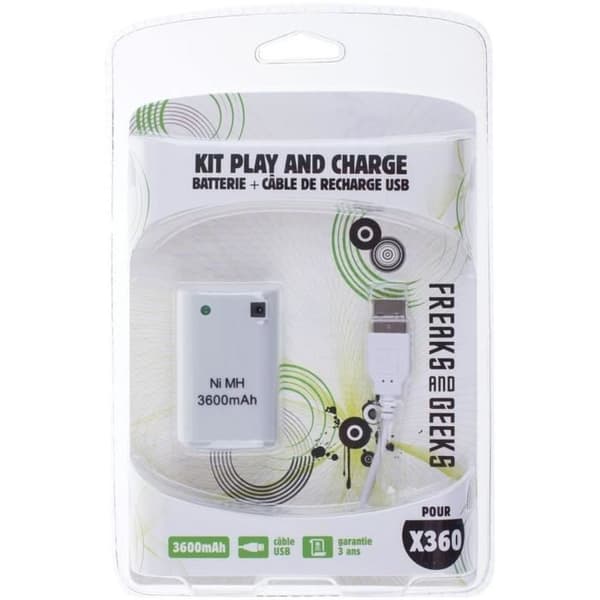 Kit Batteri och kabel FREAKS AND GEEKS 3600mAh Vit för XBOX 360