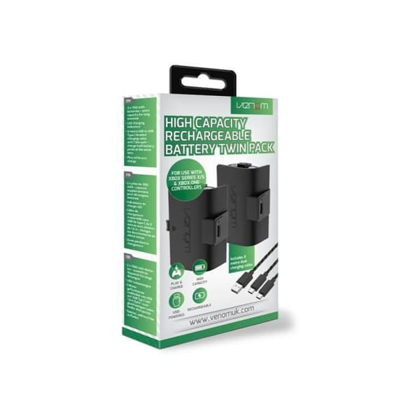 Hög kapacitet 1100mAh uppladdningsbart dubbelt batteripaket - svart för Xbox Series X & S / Xbox One - Venom