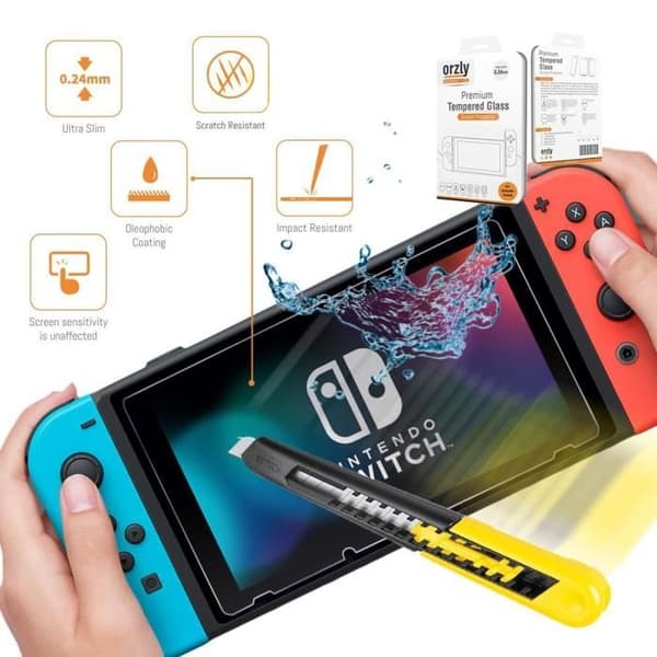 2-PACK Skärmskydd för Nintendo Switch i härdat glas från Orzly - Ultra Resistant med Oleofobic Coating