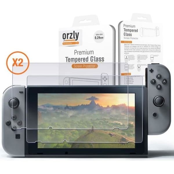 2-PACK Skärmskydd för Nintendo Switch i härdat glas från Orzly - Ultra Resistant med Oleofobic Coating