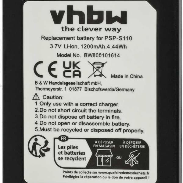 Batteri LI-ION 1200mAh - VHBW - Ersättning PSP-S110 - Svart - Kompatibel med PSP - Tillbehör av hög kvalitet