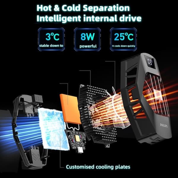 Philips DLK6403B magnetisk telefonkøler, halvlederkøleventilator, lydløs radiator til spil, streaming og universel smartphone-brug