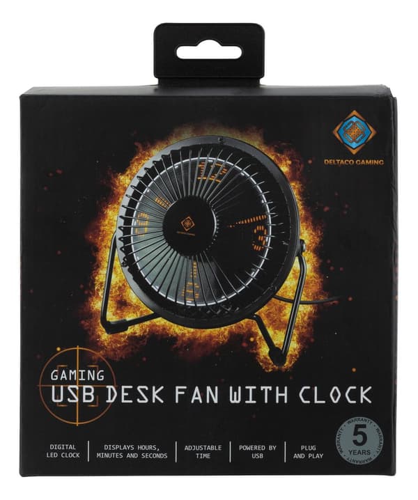 USB desktop fan with clock, black