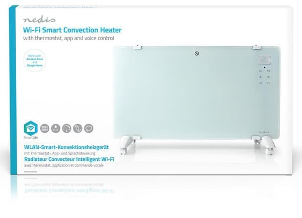 Nedis SmartLife Elradiator | Wi-Fi | Velegnet til badeværelse | Glas panel | 2000 W | 2 Varmeindstillinger | LED | 15 - 35 °C | Justerbar termostat |