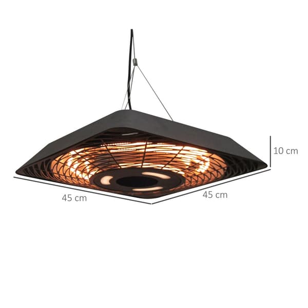 Takvärmare, 800W/1200W/2000W, 45x45x10 cm, Svart