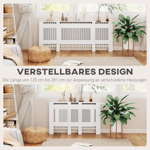 Radiator Dække, 125-201x19x81.5 cm, Hvid