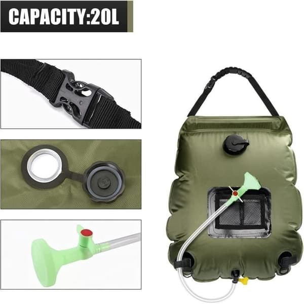 RANJIMA 20L Solar Camping Dusch med Temperaturmätare Bärbar för Camping, Strand, Trädgård, 2