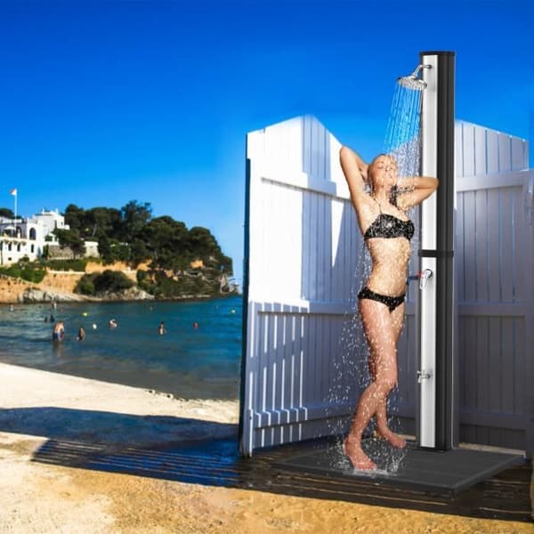 XMTECH Solardusch 35L, Soluppvärmd dusch med duschhuvud och fotdusch, inkl. Skyddsöverdrag, Silver