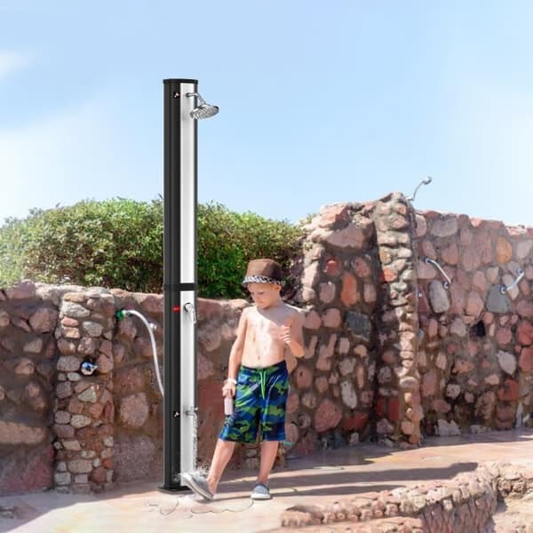 XMTECH Solardusch 35L, Soluppvärmd dusch med duschhuvud och fotdusch, inkl. Skyddsöverdrag, Silver