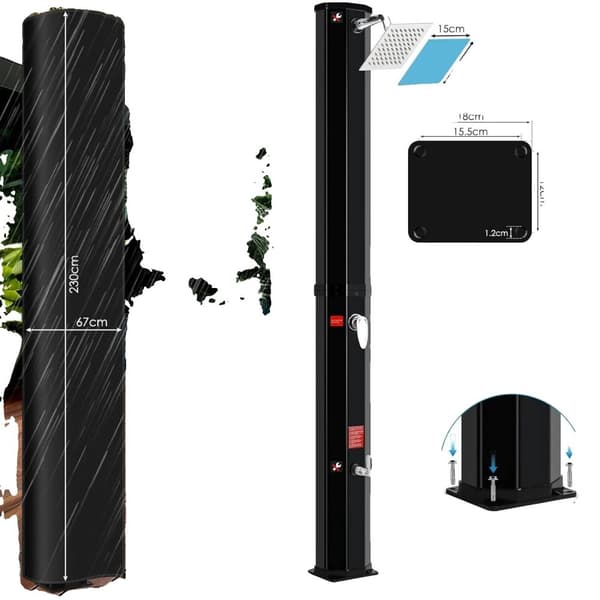 Solbruserkolonne, gulvstående design, vandfaldsregn-funktion, 40L Sort Sølv 40L Black