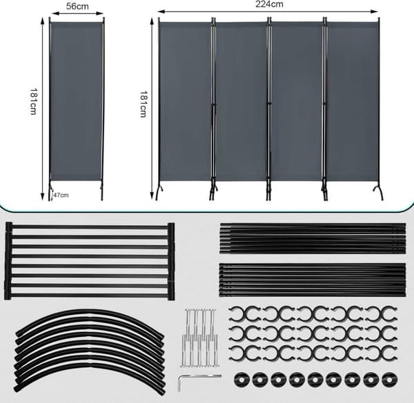 Rootz Room Divider Screen - Privacy Partition - Fold Privacy Screen - PA Coated Stof - 224cm x 181cm - Vejrbestandig - Outdoor Privacy Screen