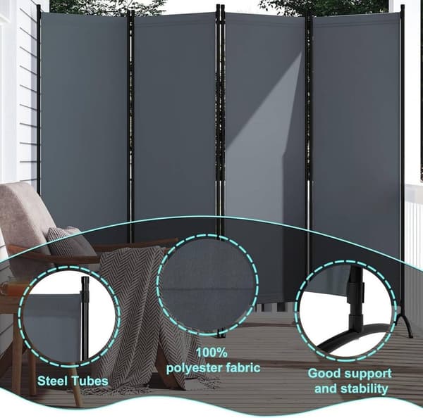 Rootz Room Divider Screen - Privacy Partition - Fold Privacy Screen - PA Coated Stof - 224cm x 181cm - Vejrbestandig - Outdoor Privacy Screen