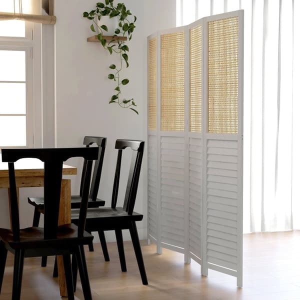 Rootz 4 Panel träskärmrumsavdelare - Foldbar partition - Sekretessskärm - 160L x 1,8W x 170H cm