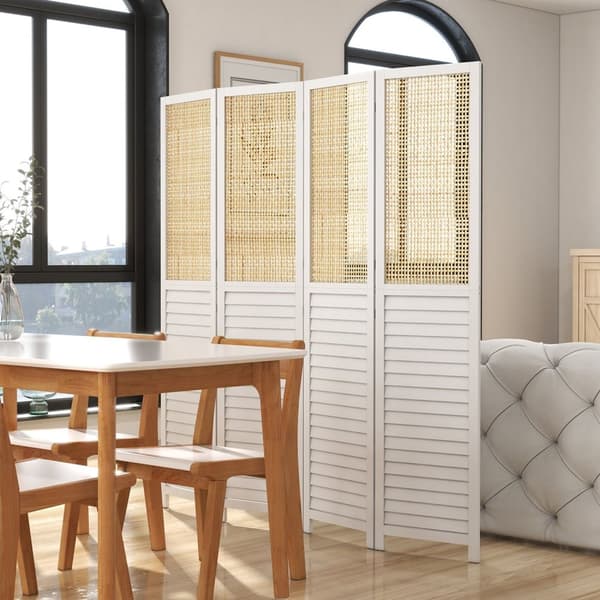 Rootz 4 Panel träskärmrumsavdelare - Foldbar partition - Sekretessskärm - 160L x 1,8W x 170H cm