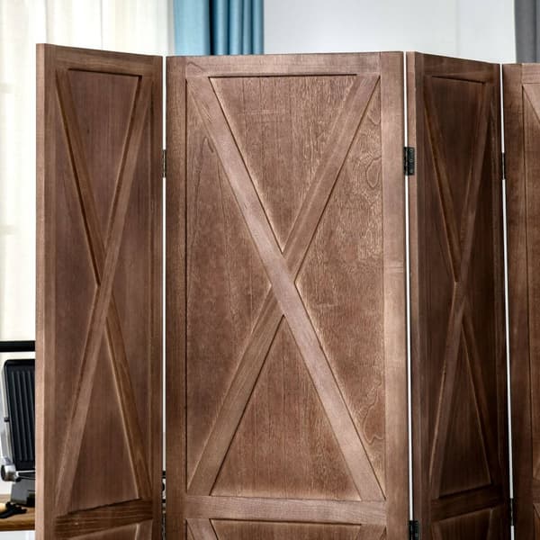 Rootz Interior Screen 4 Panels - Room Divider - Privacy Screen - Country -Chic Style - 182 x 170 cm - Walnut Finish